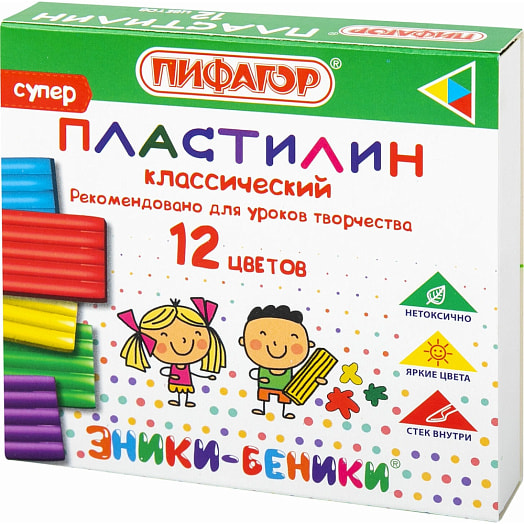 Пластилин классический Пифагор 12 цветов со стеком арт.106505 Россия