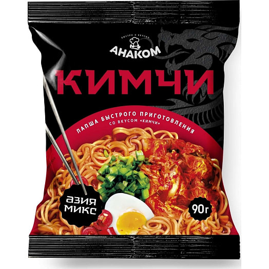 Лапша быстрого приготовления со вкусом Кимчи в пакете 90г Азия Микс тм АНАКОМ Россия