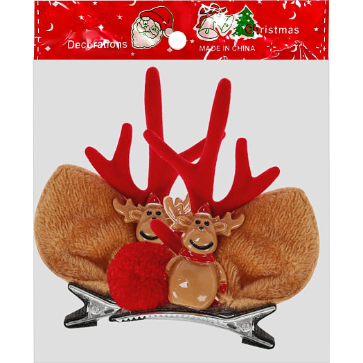 Набор заколок для волос Новогодний олень (2шт, 8*5см) арт.НУ-1936 Китай