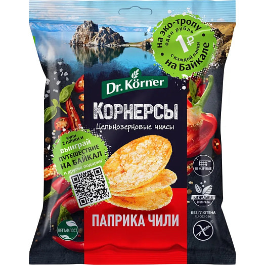Чипсы Dr.Korner 50г кукурузно-рисовые с паприкой и чили Россия