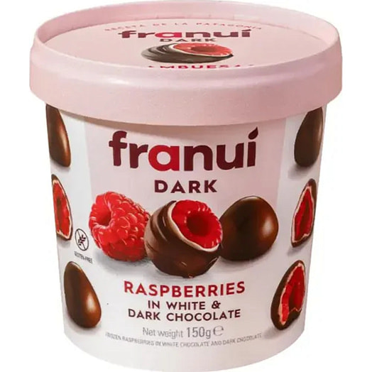 Ягоды малины Franui в белом и темном шоколаде 150г пл/ст Испания