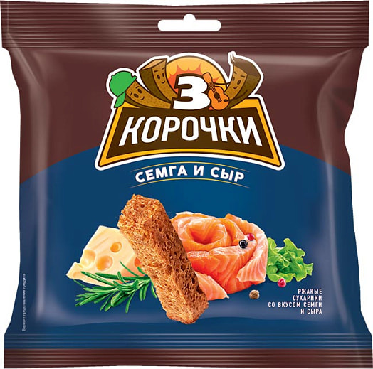 Сухарики 100г ржаные со вкусом сыра и семги ООО КДВ Воронеж Россия 3 корочки