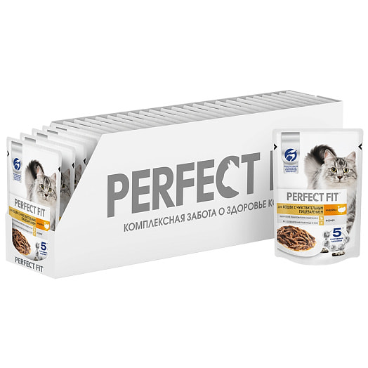 Корм Perfect Fit Индейка в соусе для взрослых кошек с чувств пищ 75г пауч Марс Россия PERFECT FIT