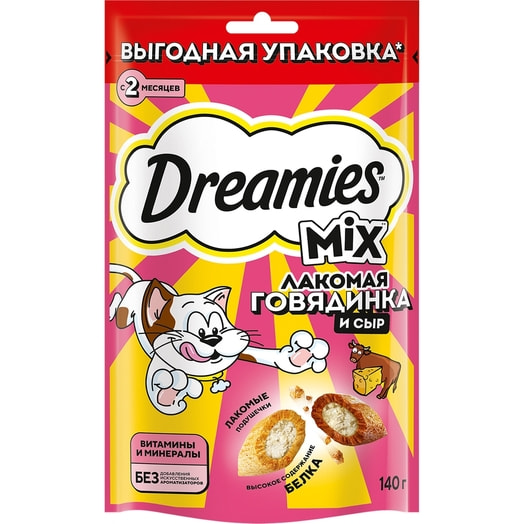 Лакомство Dreamies Микс говядина, сыр для взр кошек 140г ООО Марс Россия Dreamies