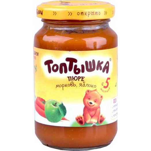 Пюре Топтышка из моркови и яблок 190г ст/б для дет/пит с 5мес Малоритский КОСЗ Беларусь