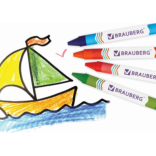 Восковые мелки утолщенные Brauberg кор. 6 цветов арт.222965 Китай