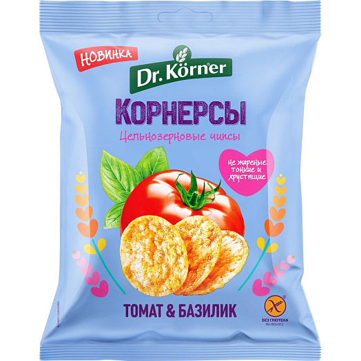 Чипсы Dr.Korner без глютена кукурузно-рисовые 50г с томатом и базиликом Россия