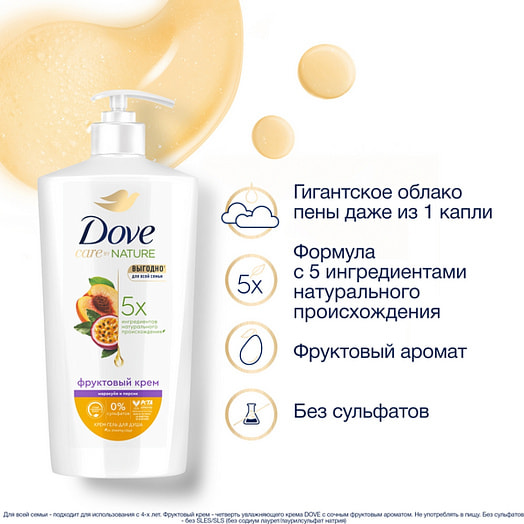 Крем-гель для душа для всей семьи 610мл маракуйя и персик Unilever Россия dove