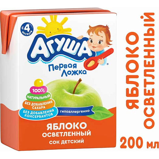 Сок Агуша 200мл тетра-пак яблочный б/с для дет/пит с 4мес Россия