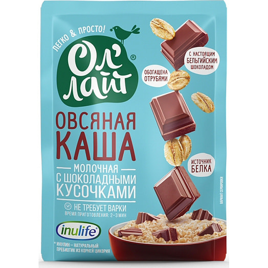 Овсяная молочная каша б/приг Оллайт с шоколадными кусочками 40г НоваПродукт АГ ООО РФ Россия