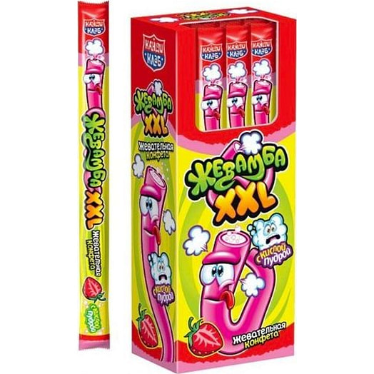 Жевательная конфета с кислой пудрой Жевамба XXL Клубника 15г Пакистан