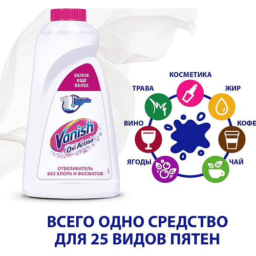 Пятновыводитель и отбеливатель для тканей Vanish Oxi Action Кристальная белизна для белого Россия