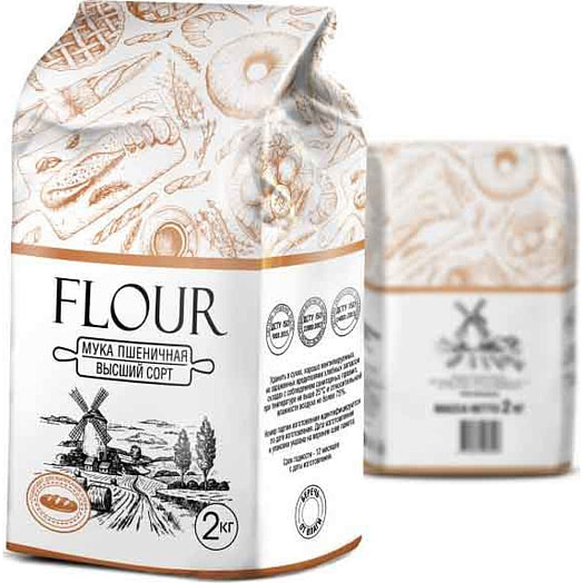 Мука пшеничная Flour 2кг высший сорт Добрада Россия