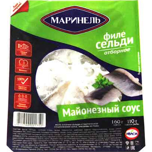 Пресервы Филе кусочки сельди атлантич. Маринель 160г в майонезном соусе Иваси-плюс Беларусь
