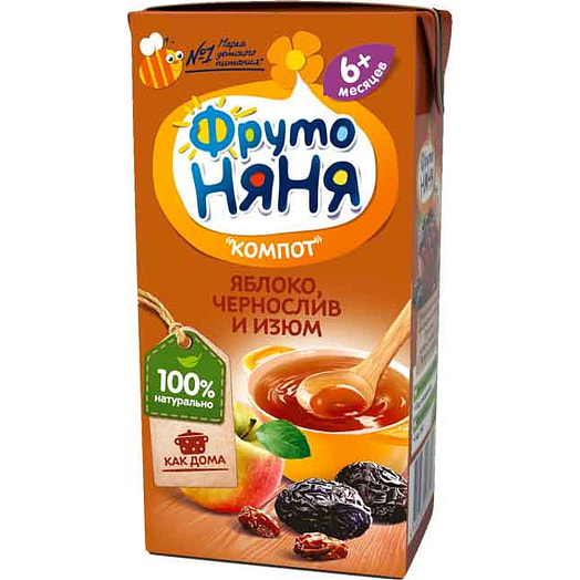 Компот для дет/пит ФрутоНяня 200г тетра-пак из яблок с экстрактом изюма и кураги ФрутоНяня Россия