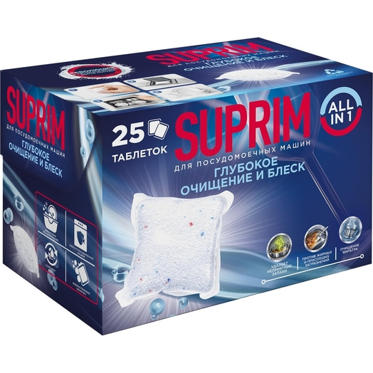 Средство для мытья посуды в ПММ в таблетках Suprim 25шт ПКФ Сонца Беларусь Suprim