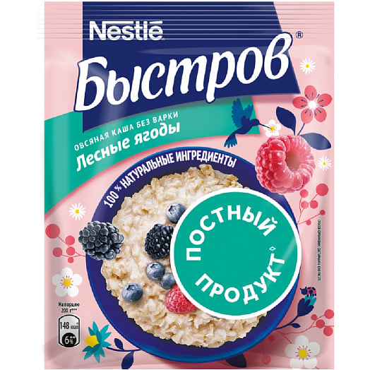 Хлопья овсяные Быстров НТВ Лесные ягоды 40г ООО Нестле Россия