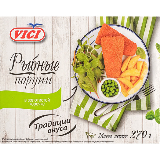 П/ф порции из фарша минтая в золотистой корочке обжар/зам 270г ООО Вичюнай Русь Россия Vici