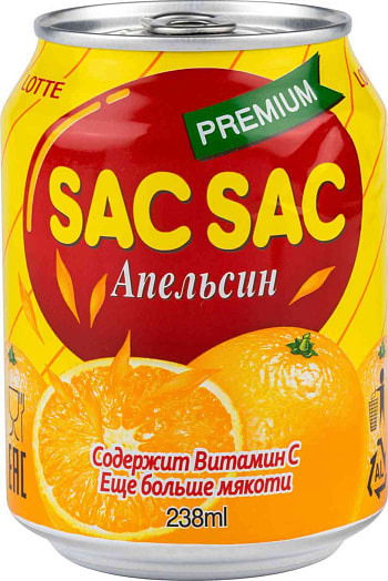 Напиток негаз сокосодержащий SAC SAC Апельсин 238мл ж/б Корея