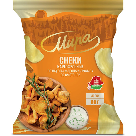 Снэки картофельные Мира со вкусом лисичек со сметаной 80г ОАО Машпищепрод Беларусь Машпищепрод
