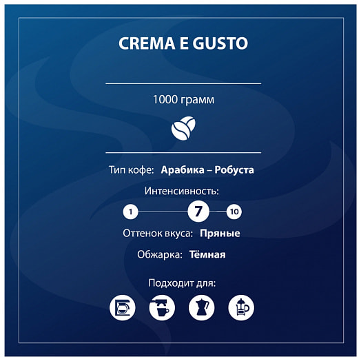 Кофе Lavazza Crema e Gusto Classico 1кг в/у натуральный в зернах Lavazza Luigi S.P.A. Италия Lavazza