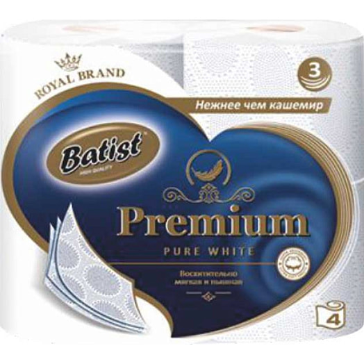 Туалетная бумага Batist Premium pure white (3сл*4рул) Россия