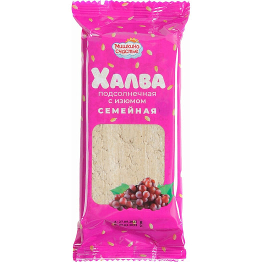 Халва Семейная 500г ПЭТ подсолнечная с изюмом ОООСТЕПЬ-Инвестиции Россия Мишкино счастье