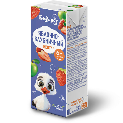 Нектар 200мл тетра-пак яблочно-клубничный осветл. для дет/пит. ОАО Беллакт Волковыс Беларусь