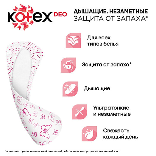 Прокладки женские ежедневные Kotex Super Slim Deo 56шт Kimberly-Clark Китай Kotex