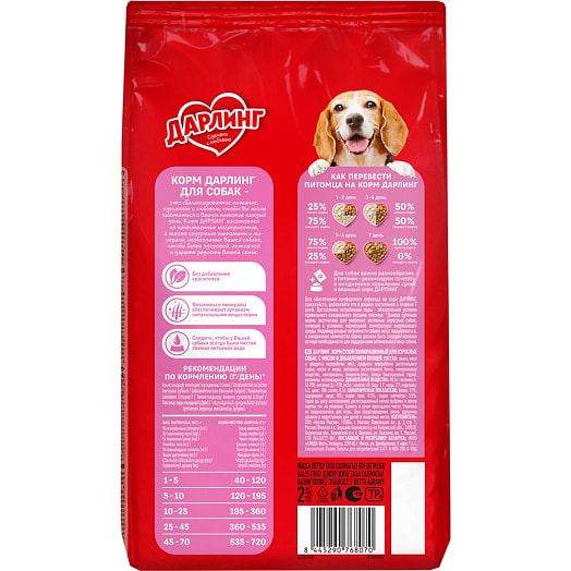 Сухой корм для собак 2кг мясо, овощи ООО Нестле Россия Россия Darling