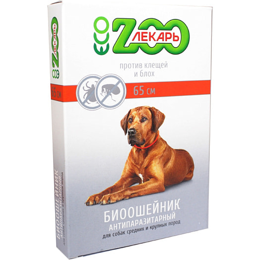 БИОошейник ЭКО ZOOлекарь для собак, 65 см красный Беларусь