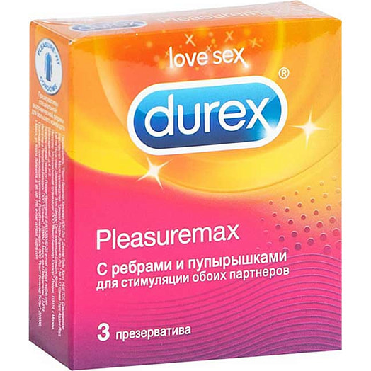 Презервативы Durex 3шт Pleasuremax с ребрами и пупырышками Великобритания