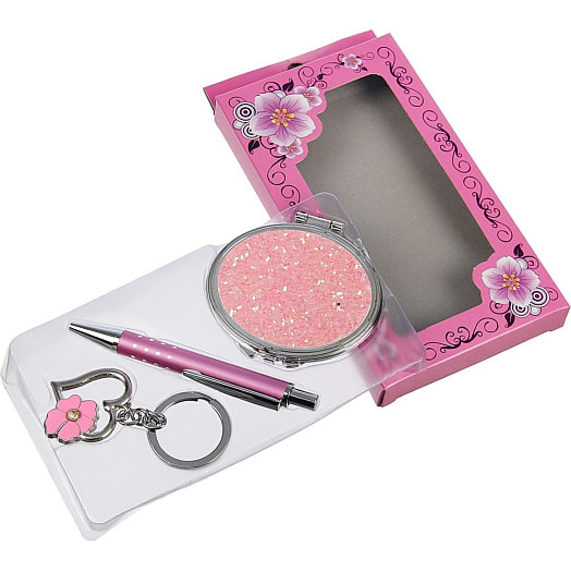 Набор подарочный 3в1 (ручка, зеркало, брелок) арт.1124079 Китай