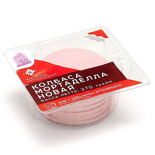 Колбаса Мортаделла новая 270г газ/уп. в/с вареная ОАО Брестский мясокомбинат Беларусь