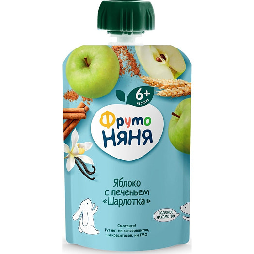 Пюре 90г флоу-пак из яблок с печеньем шарлотка АО Прогресс Россия Фрутоняня