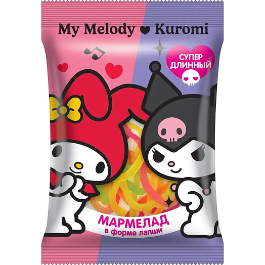Мармелад Jelly Bar Kuromi My melody (лапша) 30г со вкусом клубники и манго Китай
