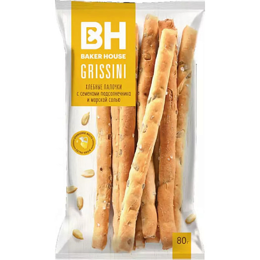 Хлебные палочки Grissini 80г му с семенами подсолнечника и морской солью РКК Россия Baker House