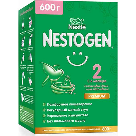 Сухая молочная смесь Nestogen 2 600г с ОМЕГА-3 ПНЖК и лактобакт. для питания детей с 6мес. Россия