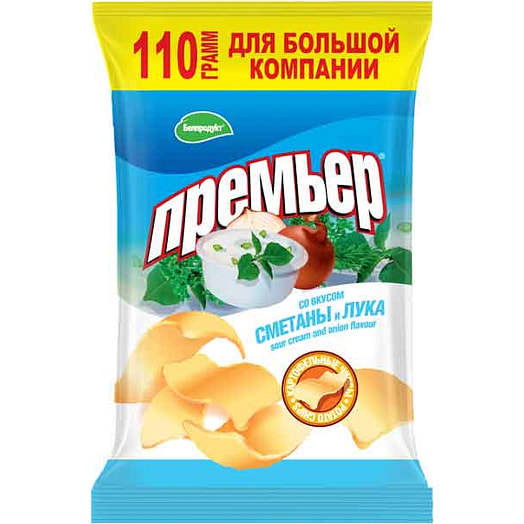 Чипсы картофельные Премьер 110г со вкусом сметаны и лука ООО Белпродукт Беларусь