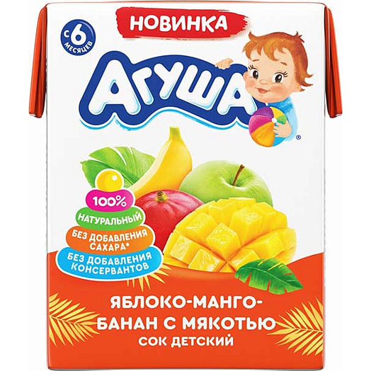 Сок для дет/пит. 200г из яблока, манго и банана с мякотью с 6мес. АО ВБД Россия