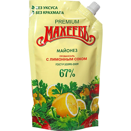 Майонез Махеевъ Провансаль с лимонным соком 67% 380г дой-пак Россия