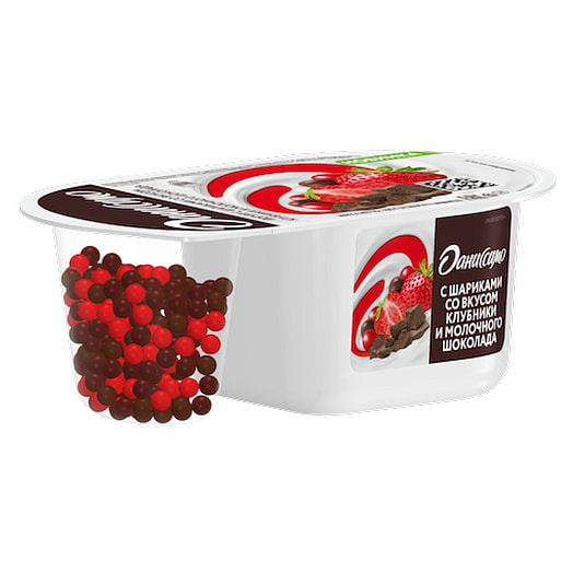 Йогурт Даниссимо Фантазия с шариками в шок глазури 6.9% 105г клубника-мол шоколад Россия