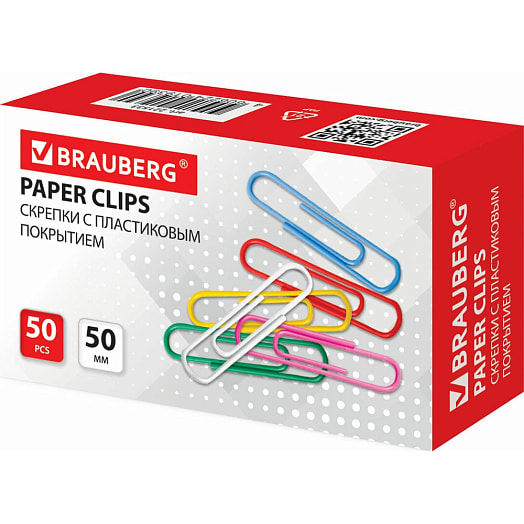 Скрепки Brauberg большие цветные 50мм 50шт арт.221533 Китай