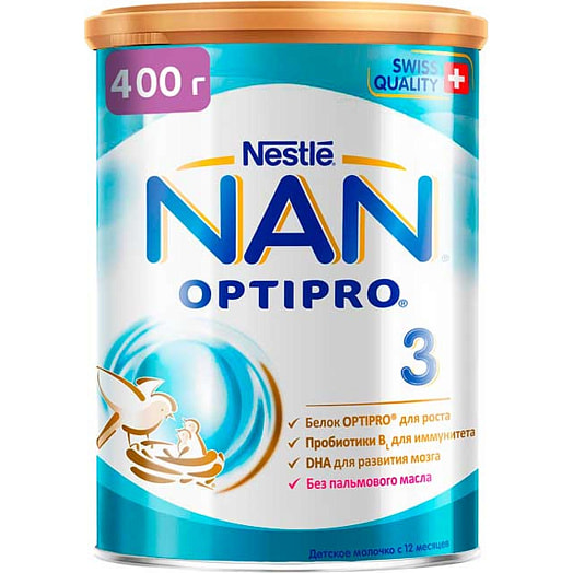 Детское сухое молочко Nan 3 400г для питания детей с 12 месяцев Швейцария