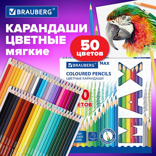 Карандаши цветные Brauberg 50цветов арт.181860 Китай