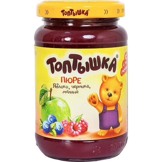 Пюре для дет/пит. 190г из яблок, черники и малины Малоритский КОСЗ Беларусь Топтышка