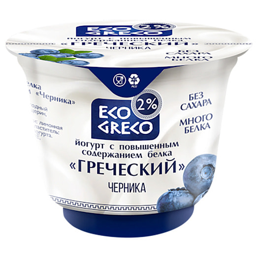 Йогурт с повышенным содерж белка Греческий Черника 2% 230г п/ст ОАО Бабушкина крынка Беларусь Бабушкина крынка