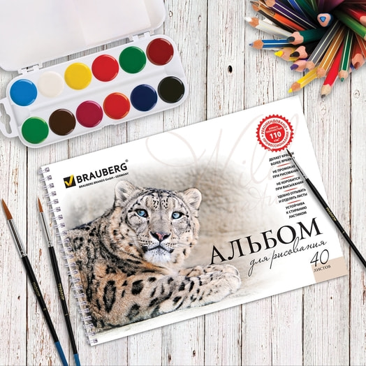 Альбом для рисования Brauberg Дикие кошки А4, 40л, 205*290мм арт.102831 Россия