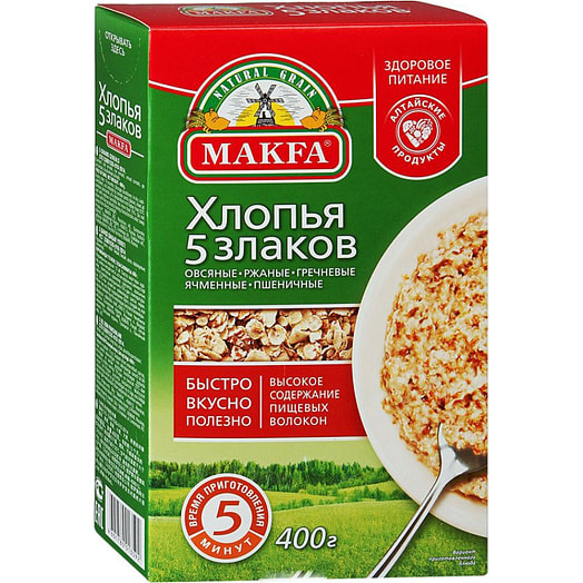 Хлопья 5 злаков Макфа 400г Россия