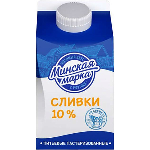 Сливки питьевые 10% 500мл пастериз. Беларусь Минская марка